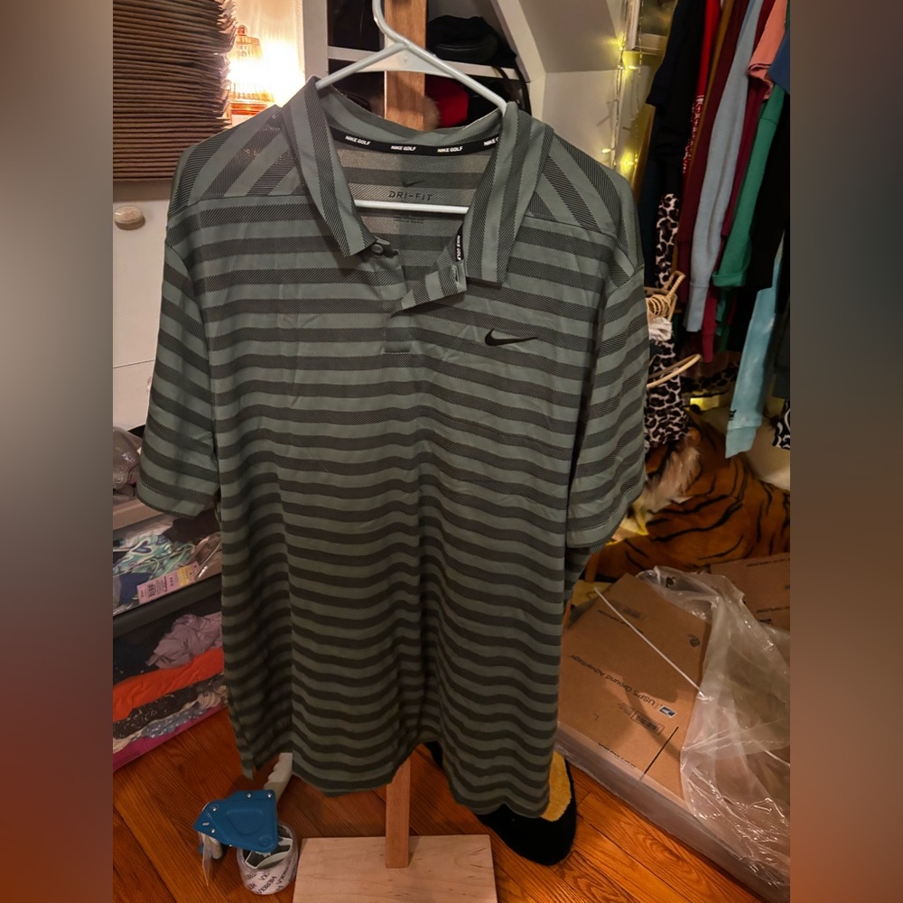 Nike Men's Olive Striped Polo Shirt